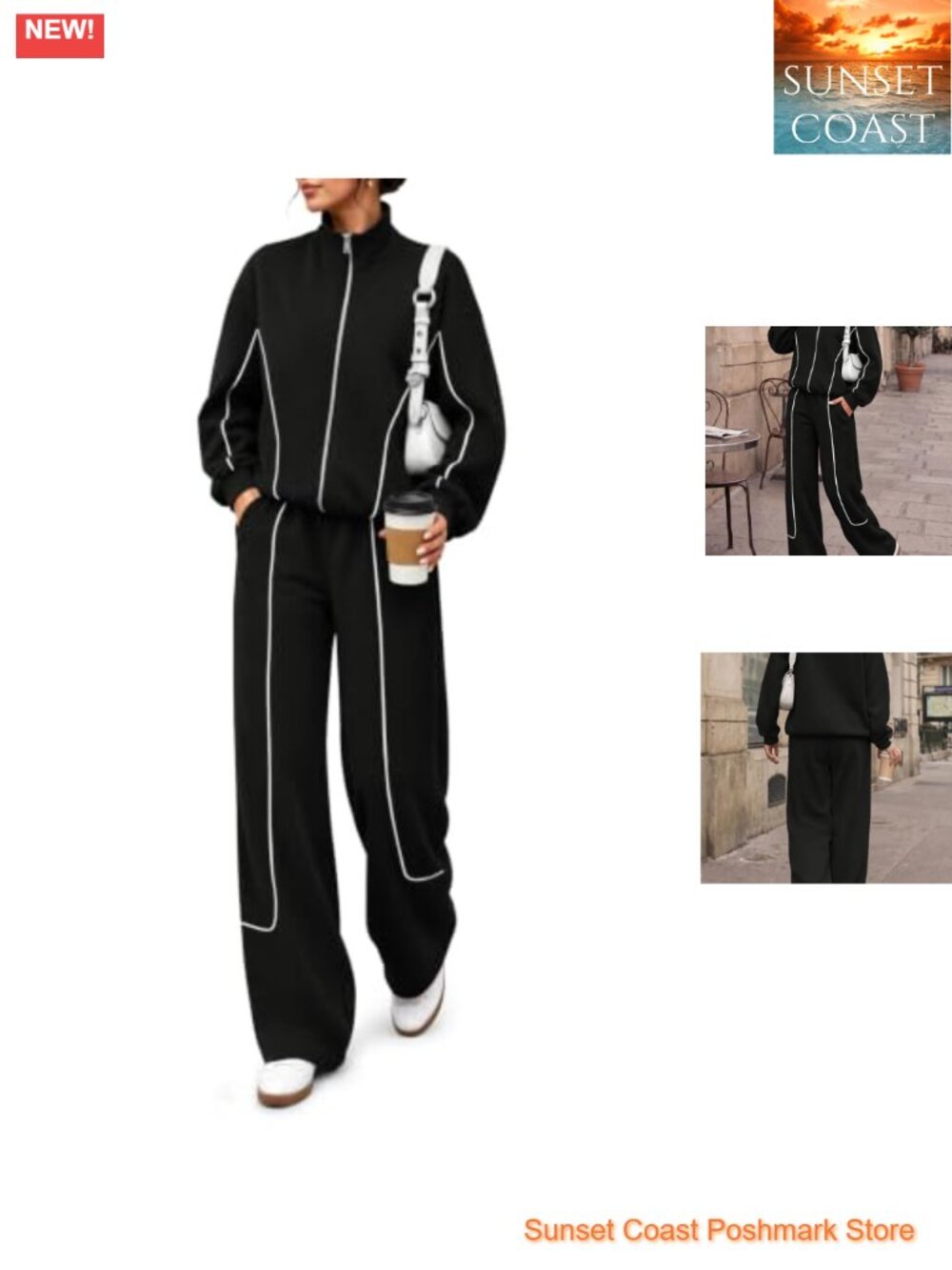 Women's 2 Piece Lounge Set Zip Up Sweatsuit Wide Leg Pant Set